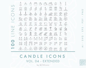 Candle Making Symbols Line Icon Pack Vol. 04 Extended SVG, Minimalist Candle Clip Art Bundle png, Wax Tart Melts Symbols Vector Icon Set