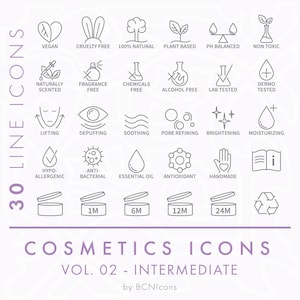 Cosmetics Packaging Symbols Vol. 02 Intermediate Line Icons Pack SVG, Minimalist Beauty Product Icon Bundle PNG, Skincare Vector Symbols Set