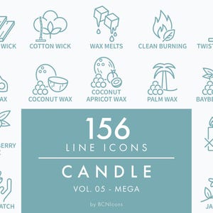 MEGA PACK Símbolos para la fabricación de velas Vol. 05 Iconos de línea SVG, Paquete de imágenes prediseñadas minimalistas para empaques de velas png, Conjunto de iconos vectoriales de pastillas de cera aromática