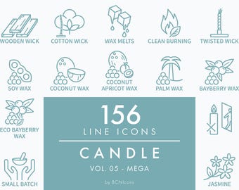 MEGA PACK Candle Making Symbols Vol. 05 Line Icons SVG, Minimalist Candle Packaging Clipart Bundle png, Wax Tart Melts Vector Icon Set