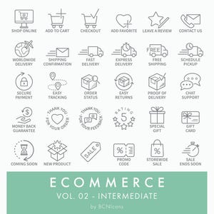Symbole e-commerce, tom 02, pakiet ikon dla średniozaawansowanych użytkowników, SVG, minimalistyczny pakiet ikon sklepu internetowego w formacie PNG, symbole wektorowe dla firm w sklepie internetowym