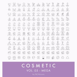 Cosmetics Packaging Symbols Vol. 05 MEGA PACK Line Icons Set SVG, Minimalist Beauty Product Icon Bundle png, Skincare Vector Symbols Set