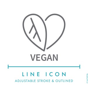 Icono de línea vegana SVG, icono de embalaje de cosméticos y alimentos naturales a base de plantas minimalistas PNG, icono de vector de símbolo de producto de ingredientes vegetarianos