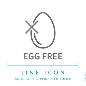 Icône de ligne sans oeuf SVG, icône minimaliste de symbole sans allergènes alimentaires PNG, icône vectorielle éditable d'ingrédients d'allergie nutritionnelle végétalienne