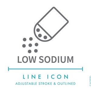 Icône de ligne à faible teneur en sodium SVG, icône d'emballage minimaliste pour aliments naturels et cosmétiques à faible teneur en sel PNG, symbole de vecteur de produit sain biologique sans sel