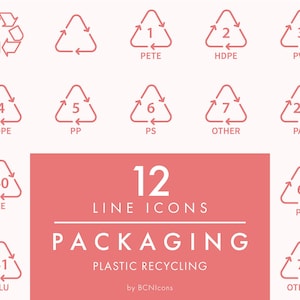 PLASTIC RECYCLING Linie Icons Pack svg, Minimalist Verpackung Icon Bundle png, Vektor Recycling Symbol Vektor-Icons, Kosmetik Symbole JPEG