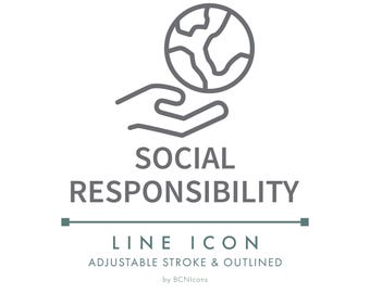 Social Responsibility Line Icon SVG, Minimalist Ethical Small Business Packaging Logo PNG, Social Responsible Product Vector Symbol