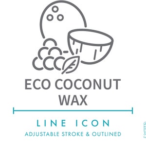 Icono de línea de cera de coco ecológico SVG, empaquetado de velas de cera vegana ecológica PNG, icono vectorial de símbolo de fabricación de velas de plantas orgánicas naturales