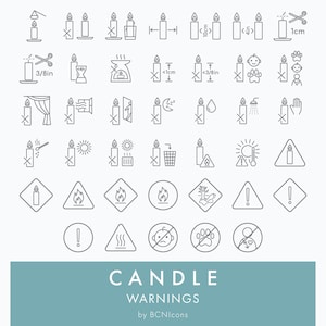 Varningssymboler för ljus, linjeikonuppsättning SVG, minimalistisk ljusförpackning Clip Art-paket png, varningsikon för smältvax, vektor