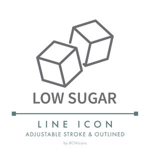 Låg sockerlinjeikon SVG, minimalistisk lågkalori-logotyp för naturlig kostmatförpackning PNG, vektorsymbol för ekologisk och hälsosam produkt utan socker