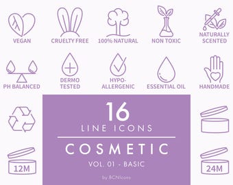 BASIC PACK: Cosmetics Packaging Symbols Vol. 01 Line Icon Vector SVG, Minimalist Beauty Product Icon Bundle, Skincare Outline Icon png