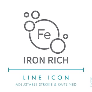 Icône de ligne riche en fer SVG, icône minimaliste de symbole alimentaire Nutrition élevée en fer PNG, Fe boisson riche en étiquette nutritionnelle ingrédients Logo vectoriel
