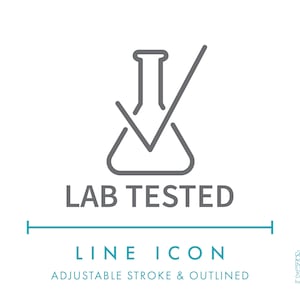 Icono de línea probado en laboratorio (SVG), icono de envase de cosméticos minimalistas certificados para el cuidado de la piel (PNG), icono vectorial de símbolo de producto de belleza corporal