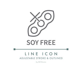 Icona linea senza soia SVG, logo minimalista per confezioni di alimenti e cosmetici allergici PNG, simbolo vettoriale del prodotto con ingredienti ipoallergenici