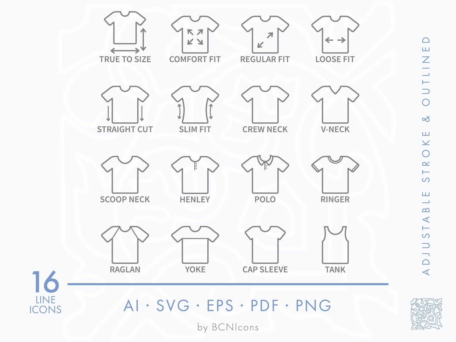 T-Shirt Typen Symbole Linie Icons Pack SVG, T-Shirt Hals & Schnitt Stil ...