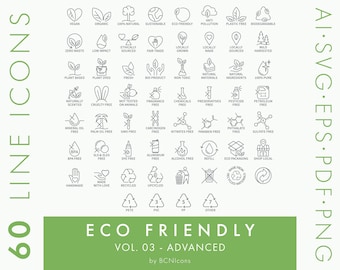 Eco Friendly Line Icons Pack Vol. 03 Advanced SVG, Minimalist Sustainable Packaging Clipart PNG, Natural Cosmetics Symbols Vector Logos