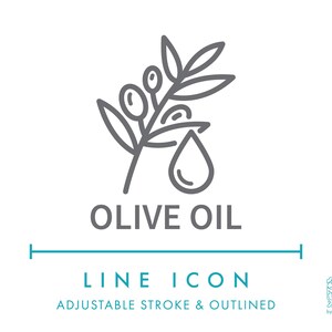 Icône de ligne d'huile d'olive SVG, icône d'emballage d'aliments et de cosmétiques naturels d'huile végétale PNG, symbole de vecteur de produit sain biologique d'ingrédient d'olive