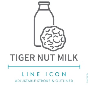 Icône de ligne de lait de noix tigrée SVG, icône de symbole d'allergènes alimentaires de lait végétalien sans produits laitiers, vecteur d'ingrédients d'allergie nutritionnelle de types de lait végétal de noix