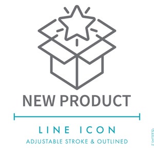 Nuovo prodotto e-commerce icona linea SVG, sito web aziendale icona prodotto negozio PNG, annuncio negozio online nuovo in vettoriale simbolo logo web
