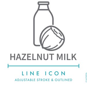 Icône de ligne de lait de noisette SVG, icône de symbole d'allergènes alimentaires de lait végétalien sans produits laitiers, vecteur d'ingrédients d'allergie nutritionnelle de types de lait végétal de noix