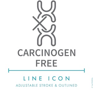 Icono de línea libre de carcinógenos SVG, icono minimalista de envase ecológico de alimentos y cosméticos naturales sin mutágenos PNG, símbolo de producto libre de toxinas