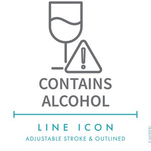 Contient l'icône de ligne de nutrition d'alcool SVG, clipart minimaliste d'avertissement d'allergène alimentaire PNG, icône de vecteur de symbole de nourriture d'ingrédient de boisson d'allergie