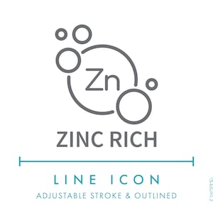 Icône de ligne riche en zinc SVG, Icône minimaliste de symbole alimentaire à haute teneur en zinc PNG, Zn Rich Drink Étiquette nutritionnelle Ingrédients Logo vectoriel
