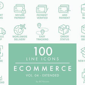 EXTENDED PACK: Ecommerce Symbols Vol. 04 Icons SVG, Minimalist Online Shop Website Line Icon Bundle, Online Store Business Vector Symbols