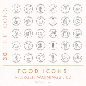 Food Contains Allergens Symbols Circle Line Icons Pack v.02 SVG, Minimalist Food Allergy Warnings Clip Art PNG, Food Safety Badge Symbols