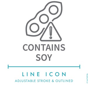 Contient l'icône de la ligne de soja SVG, clipart minimaliste de nutrition d'avertissement d'allergie de soja de nutrition PNG, vecteur de symbole d'ingrédient d'avertissement d'alimentation