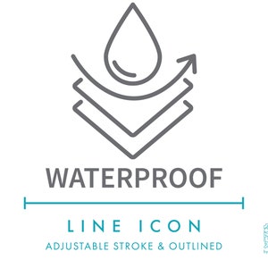 Icône de ligne de matériau textile imperméable SVG, clipart minimaliste de caractéristique de tissu de fibre résistant à l'eau, symbole de vecteur de tissage de propriétés de tissu