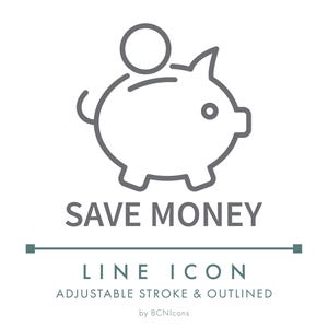 Save Money Ecommerce Line Icon SVG, Business Piggy Bank Discount Web Logo PNG, Special Price Deal Online Store Website Vector Symbol
