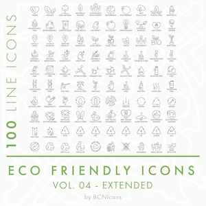 Pacchetto di icone di linea ecologiche Vol. 05 SVG esteso, Clip art di imballaggi sostenibili minimalisti PNG, Simboli di prodotti naturali verdi per l'ambiente