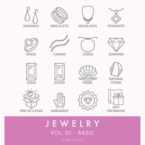 Jewelry Line Icons Vol. 01 BASIC PACK svg, minimalistische sieraden clipart png, bijouterie en accessoires materiaal product symbool vector iconen