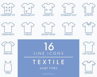 T-SHIRT TYPES Symbols Line Icons Pack SVG, Tee Shirt Neck & Cut Style Apparel Icon Bundle png, Tshirt Fit Fashion Clothing Vector Logos