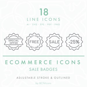 BADGE IN VENDITA Pacchetto icone simbolo e-commerce SVG, promozione minimalista sconto loghi linea icona pacchetto png, simboli offerta speciale negozio online