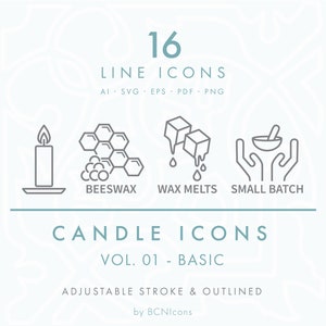 BASIC PACK: Candle Making Symbols Line Icons Pack Vol. 01 SVG, Minimalist Candle Clip Art png, Wax Tart Melts Symbols Vector Stroke Icon Set