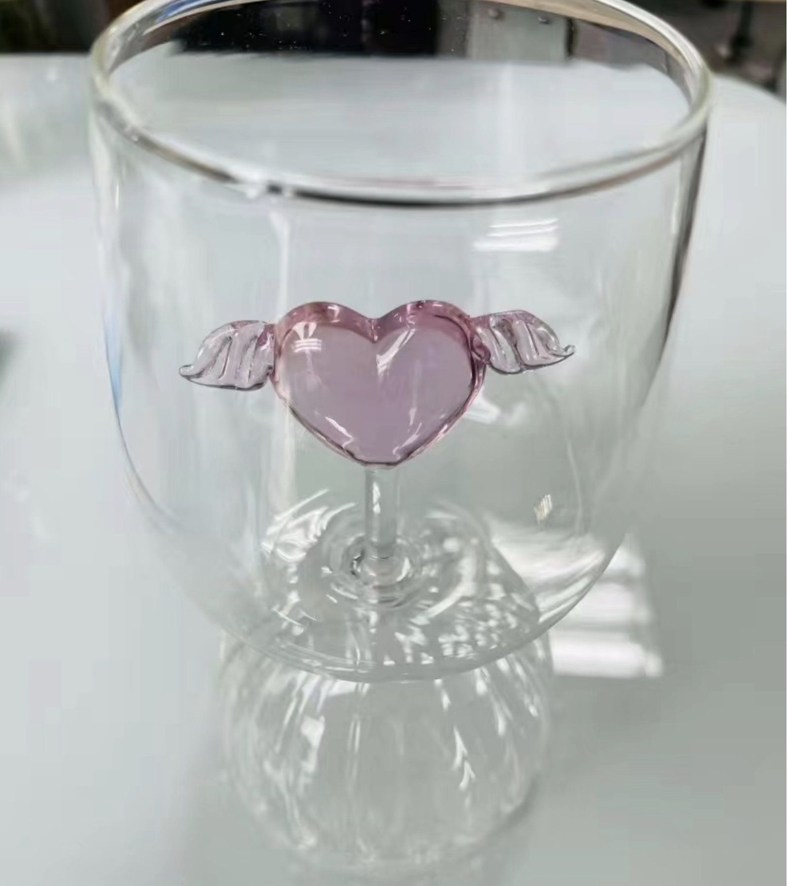 3D Glass Art Cups Handmade Pink Heart, Rose Glass in Glass Cups Unique  Romantic Glasses for Wine, Cocktail, Multi-use. Japanese Cute 