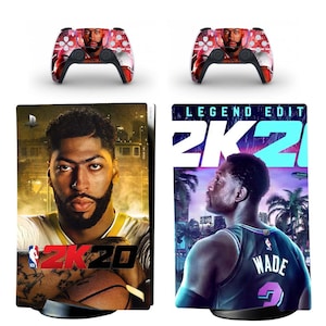 PS5 Skin Decal Vinyl Wrap Cover för Playstation 5 Disc Standard Version Dual Sense Konsol och Kontroller Basketball 2k20 Wade