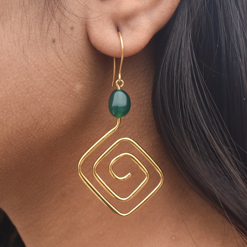Spiral Swirl Modern Hoop Earring 925 Sterling Silver Long Dangle Earrings Unique 14k Gold Filled Silver Twisted Dangle Hoop Earring