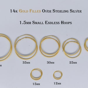 14k Gold Filled Over Silver Endless Circle Hoop Earrings For Women's, 1.5mm Thin Gold Hoops, Gift For Her, Dangle Earring,Mother's Day Gifts