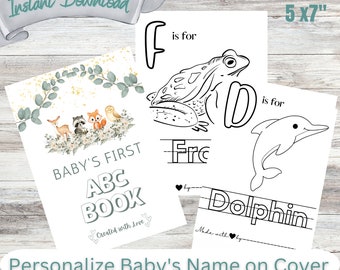 Woodland Baby Shower ABC Coloring Book, Personalized Name (Digital Download)