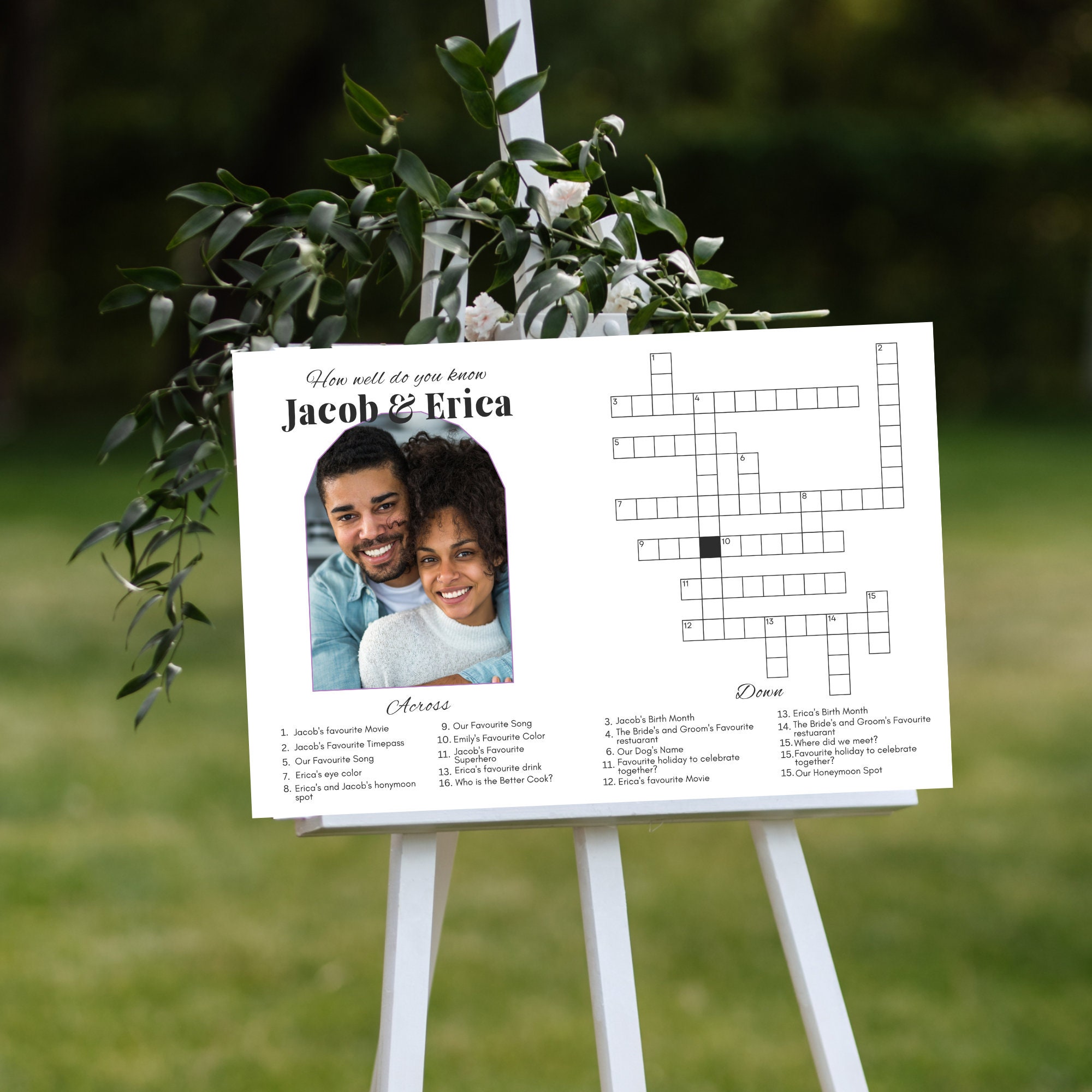 Custom Wedding Sign Crossword Puzzle Canva Template, Bridal Shower
