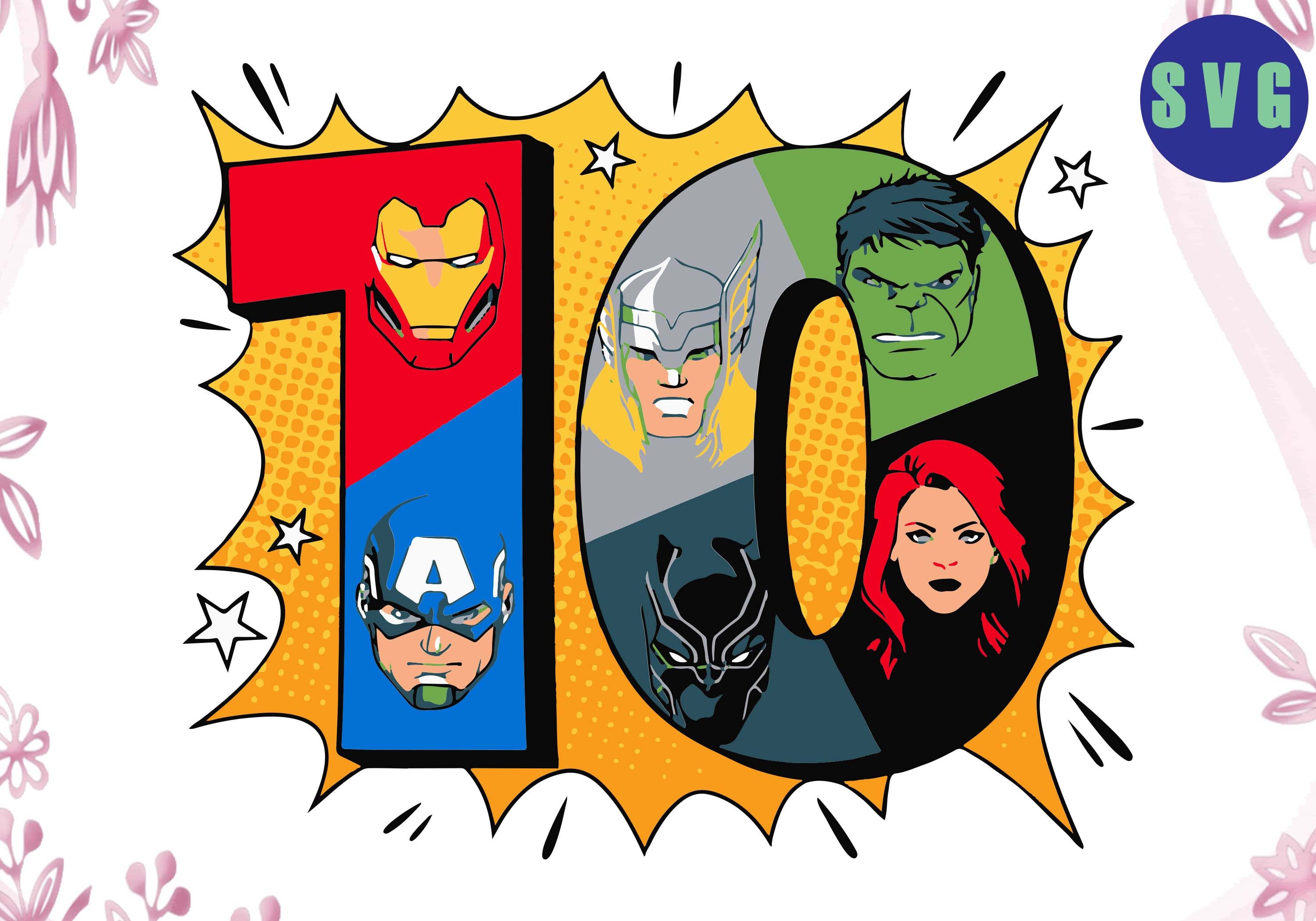 Download Marvel Avengers Comic Super Heroes 10th Birthday Svg Digital | Etsy