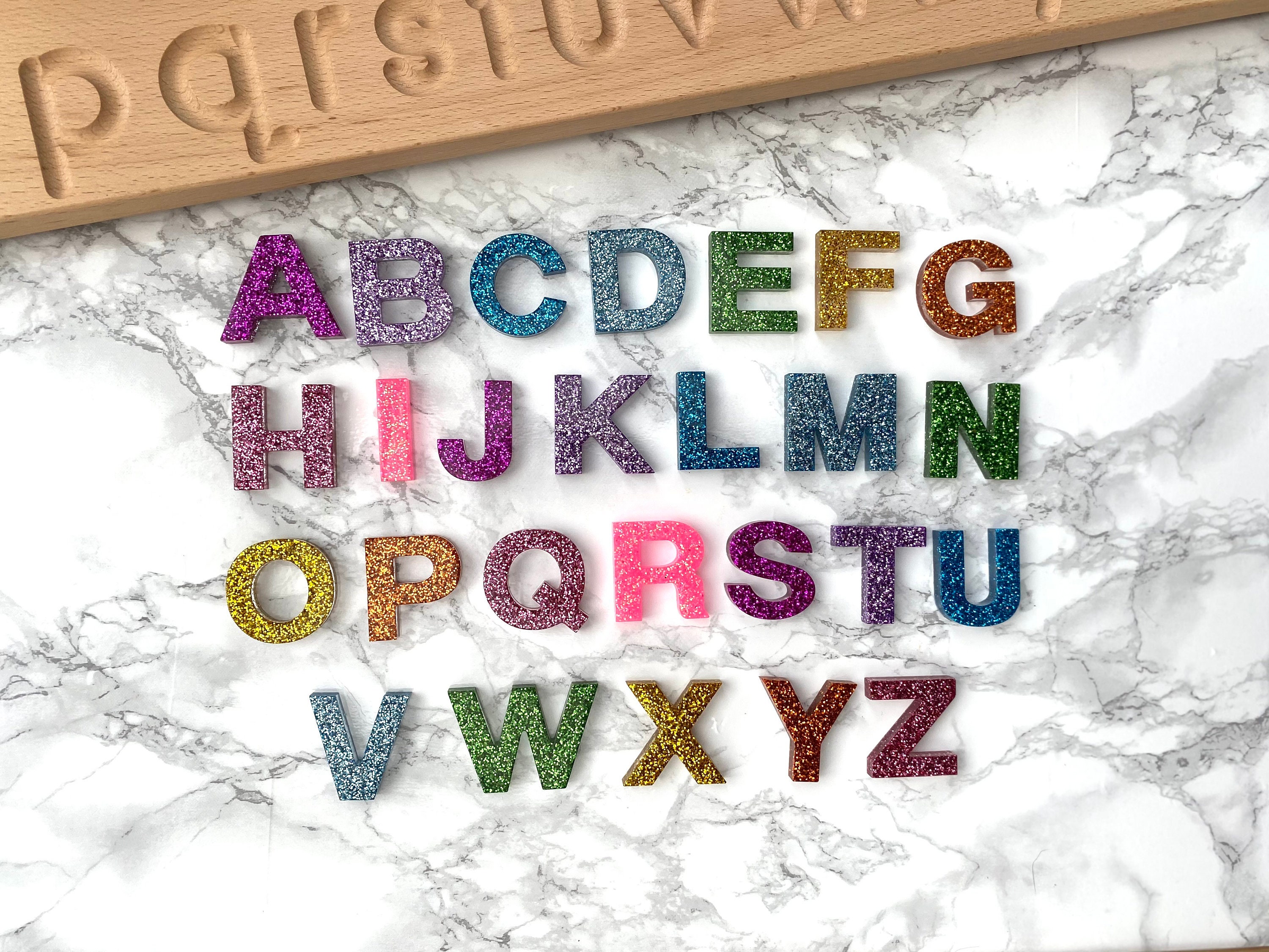 rainbow glitter alphabet resin letters and numbers phonics