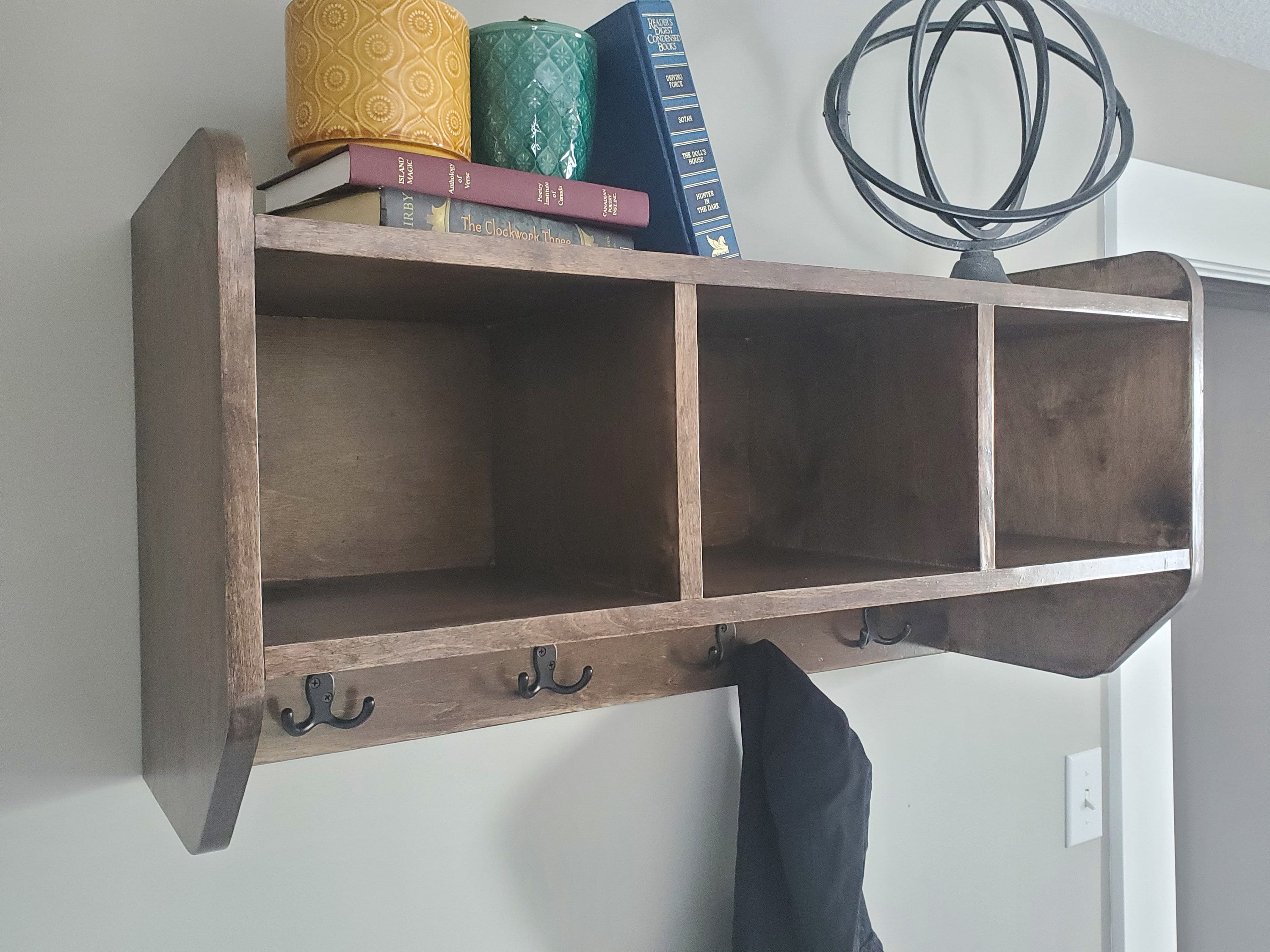 Solid Wood Entryway Shelf With Coat Hooks Etsy