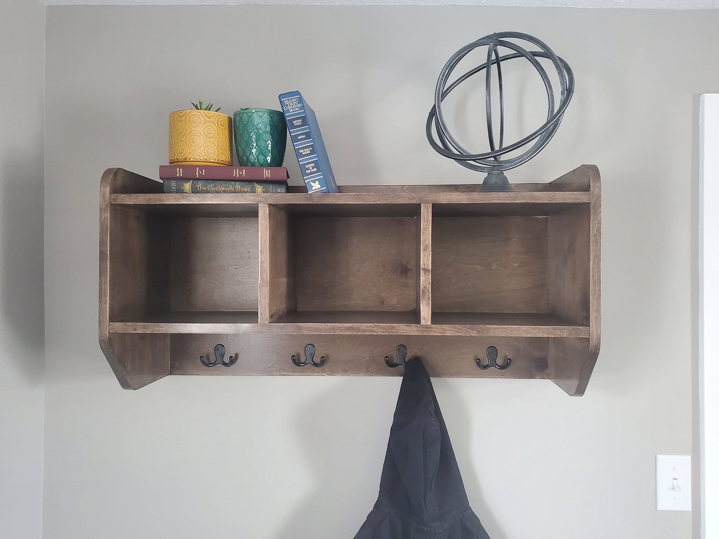 Solid Wood Entryway Shelf With Coat Hooks Etsy