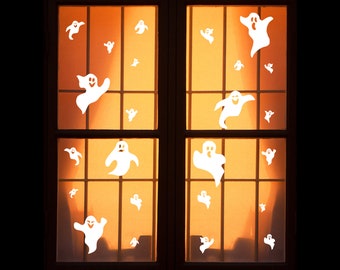 Reusable Halloween Window Clings - Large Pack of Ghost Window Clings