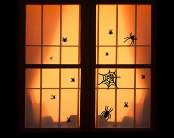 Reusable Halloween Window Clings - 12 pack Spiders and Spiderweb