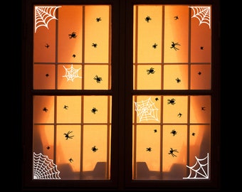 Reusable Halloween Window Clings - 37 pack Spiders and Spiderwebs
